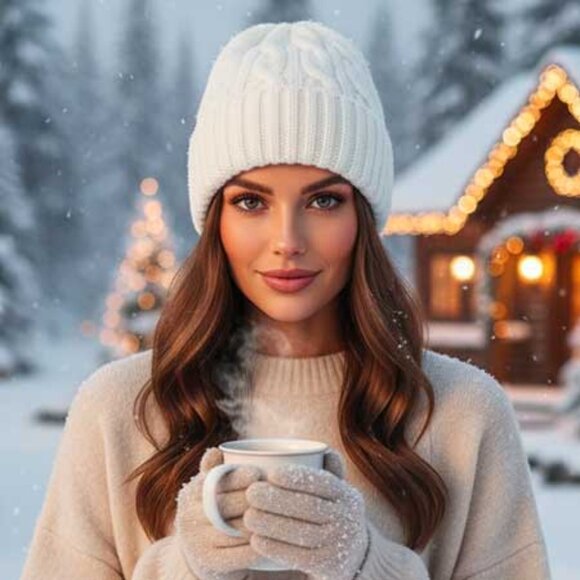 2/$30 Ladies White Knit Beanie Hat - Picture 2 of 9